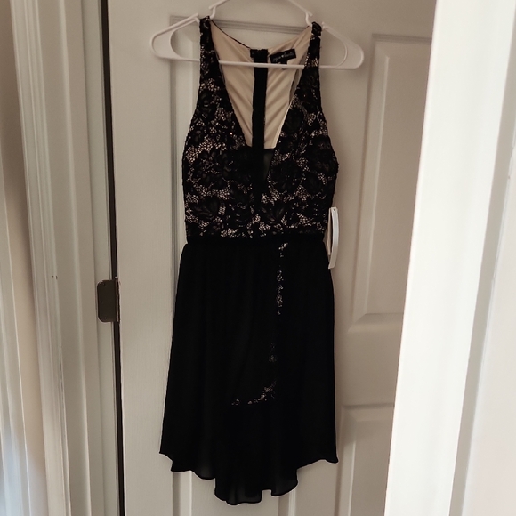 Sequin Hearts Black and Cream Romper with Overskirt - Picture 1 of 5